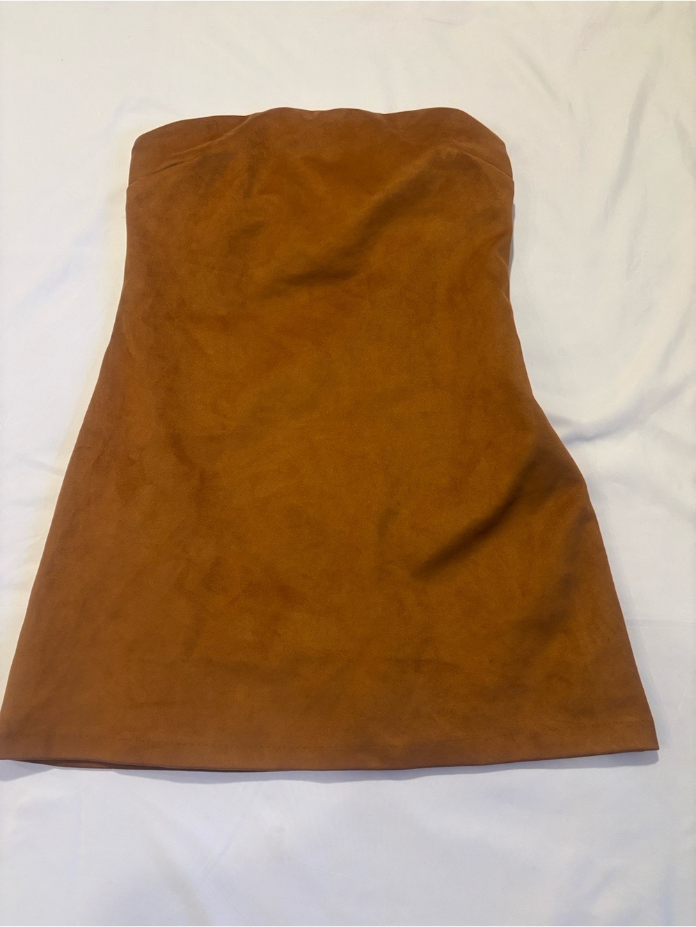 Abercrombie Strapless Vegan Suede Skort Mini Dress in Chestnut Brown Cowgirl